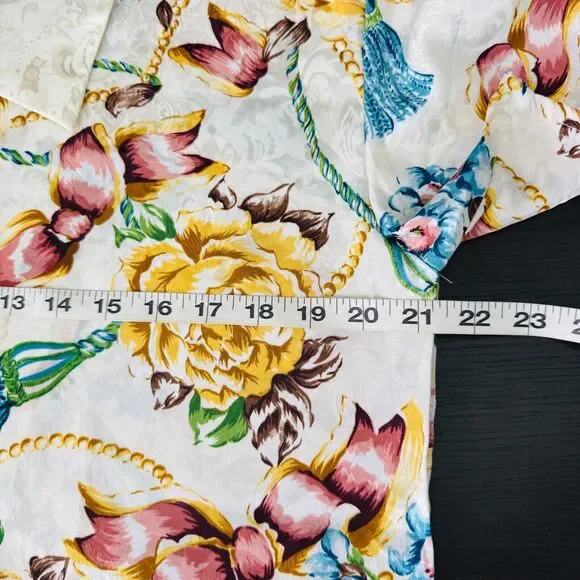 Vintage Victorias Secret Top Womens Medium Floral Bow Print 80s 90s Gold Label - Picture 8 of 9